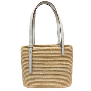 LOEWE Square Basket Bag Tote Straw Tan Shoulder Handbag White